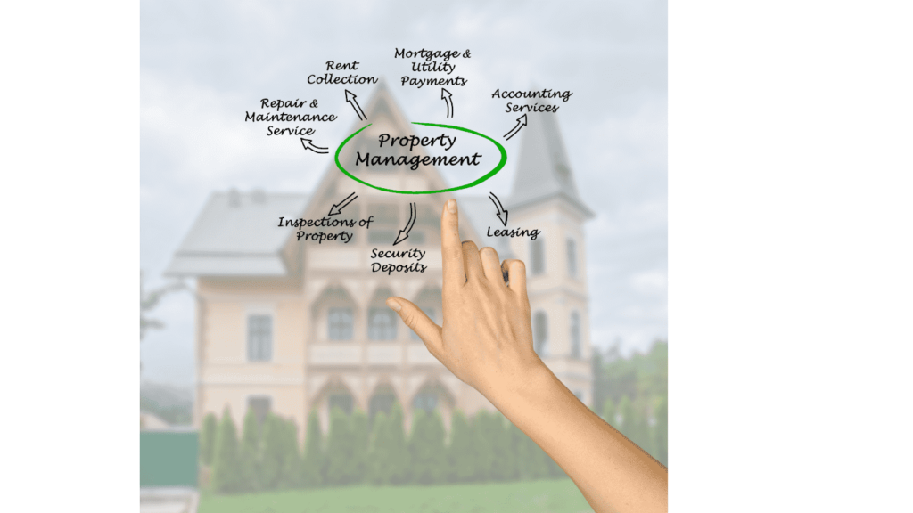 Hand pointing at property management chart