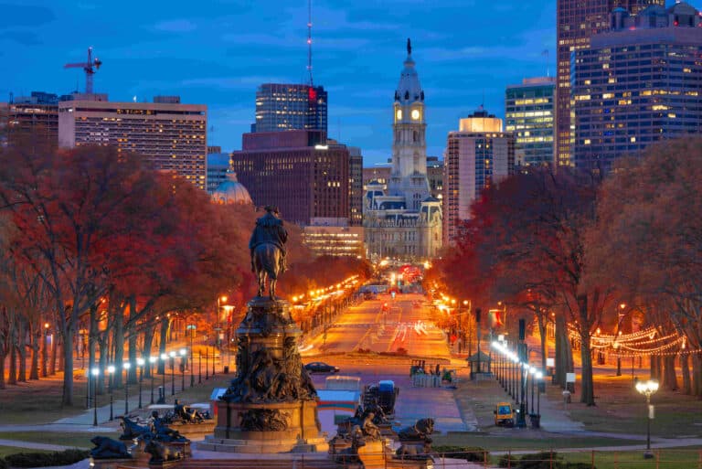 Philadelphia skyline at dusk
